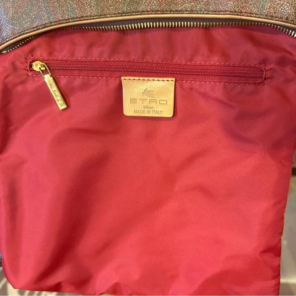 Etro Multicolor Paisley Bag Gold Hardware Leather Trim Canvas Strap